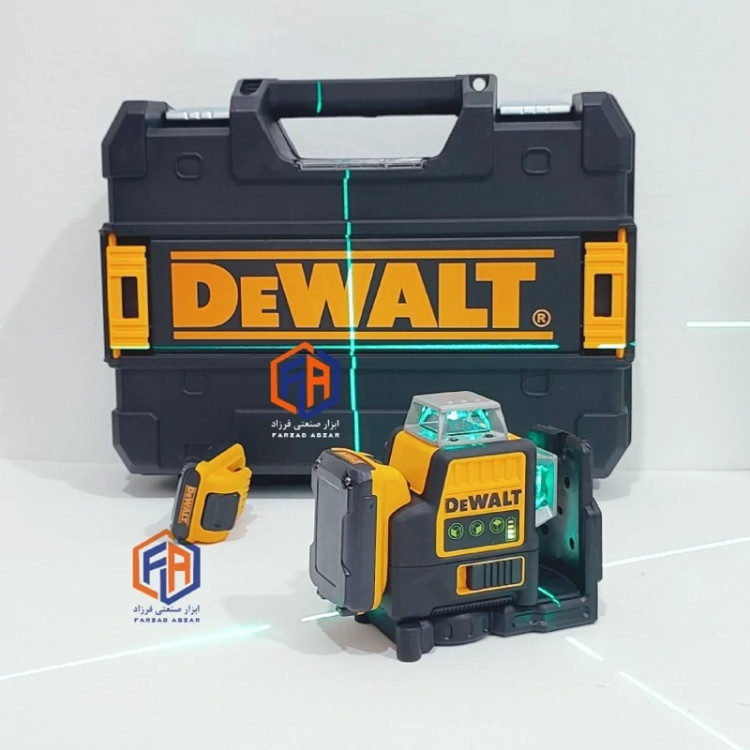 تراز لیزری جعبه بزرگ دیوالت سه بعدی به همراه براکت گیره مدل DEWALT12-line