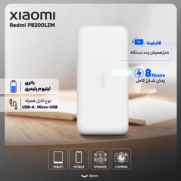 پاوربانک 18 وات شیائومی مدل Redmi PB200LZM ظرفیت 20000 میلی آمپر ساعت