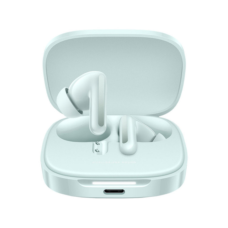 هدفون بلوتوثی شیائومی مدل Redmi Buds 6 با نویز کنسلینگ فعال (ANC)، درگاه شارژ USB Type-C، دارای میکروفون دوگانه با ENC (کاهش نویز محیط)، مقاوم در برابر رطوبت و عرق