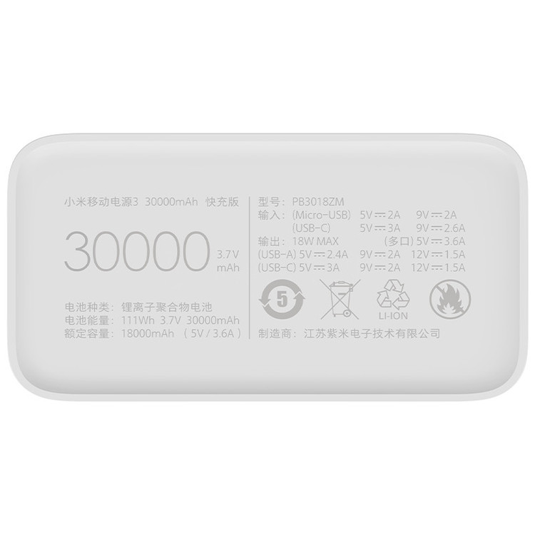پاوربانک مدل PB3018ZM ظرفیت 30000 میلی آمپر ساعت