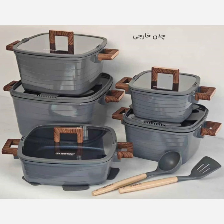 سرویس قابلمه گرانیتی 15 پارچه چهارگوش DONNOR طوسی با ارسال رایگان