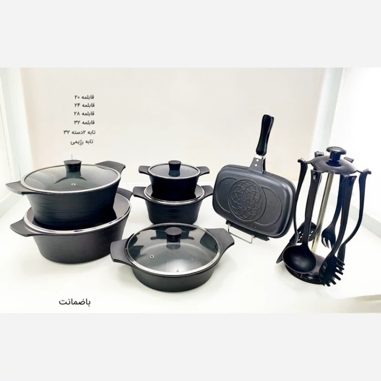 سرویس قابلمه گرانیتی 21 پارچه PMF مشکی با ضمانت و ارسال رایگان