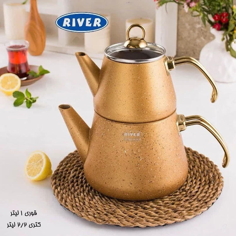 کتری و قوری گرانیتی RIVER کد 5820 طلایی ارسال رایگان