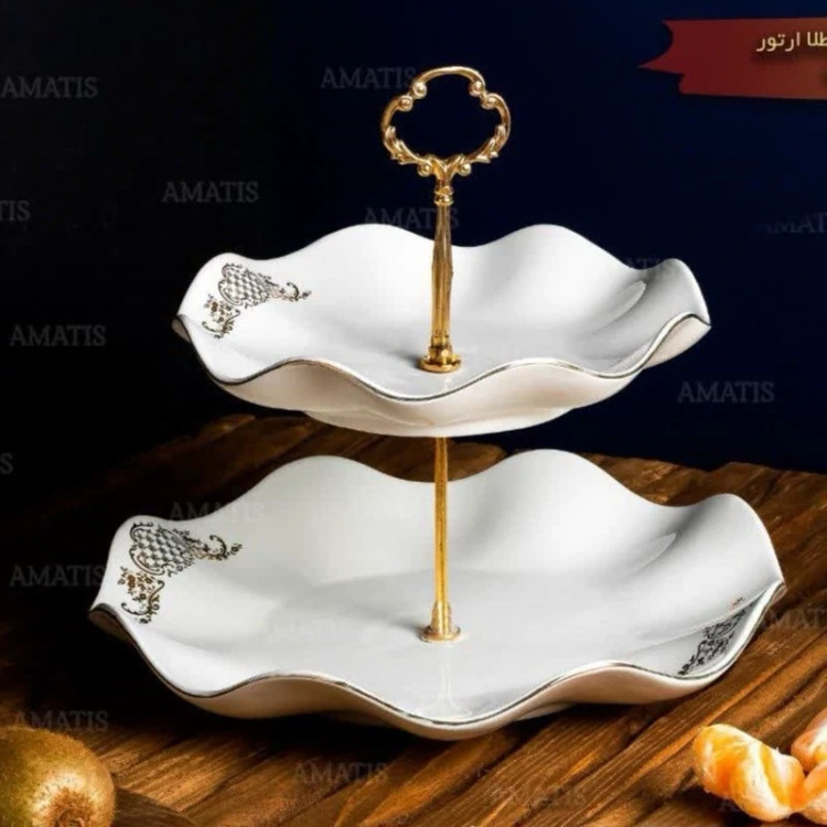 شیرینی خوری 2 طبقه سرامیک آماتیس مدل آرتور کد 3132 ارسال رایگان