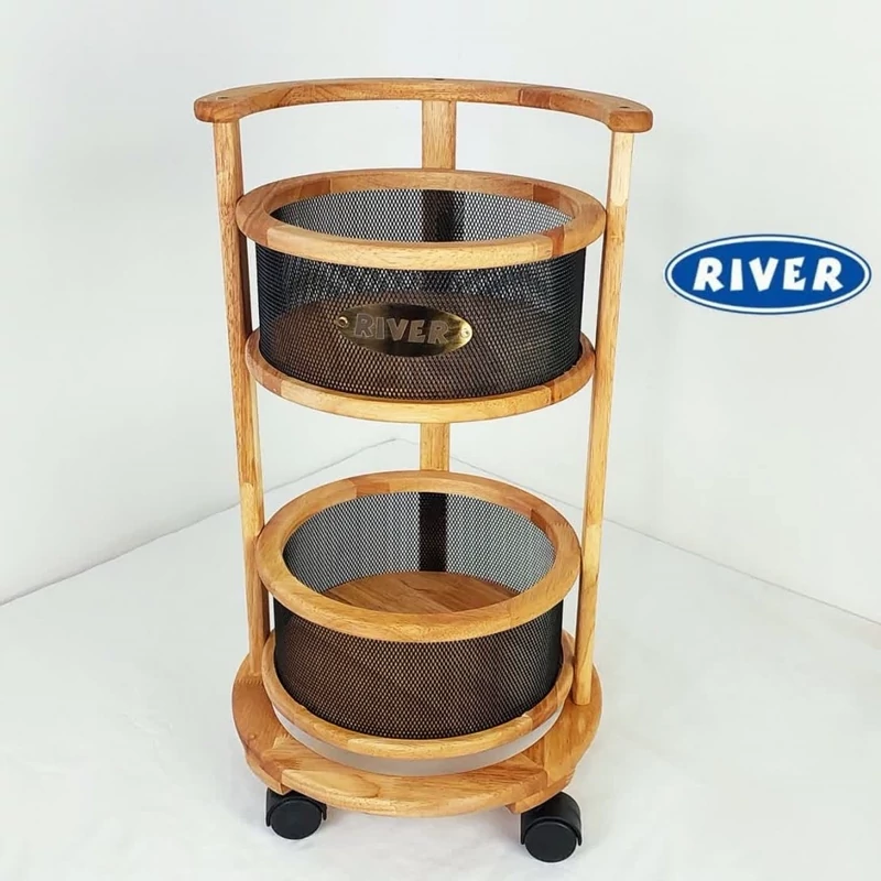 سبد سیب زمینی و پیاز چرخ دار 2 طبقه چوبی ریور RIVER مدل 3914 با ارسال رایگان