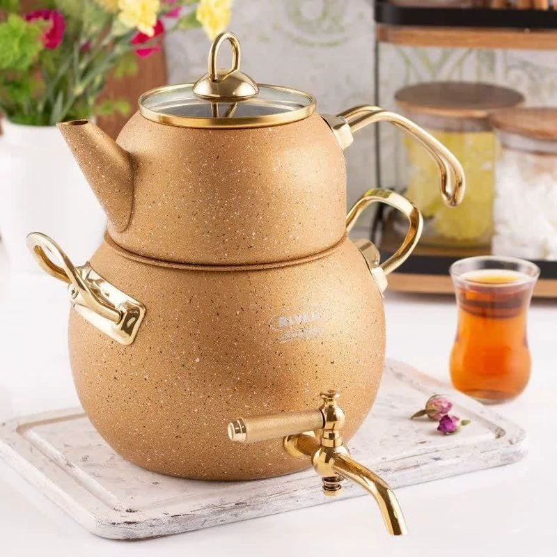 کتری و قوری شیر دار گرانیتی 2.8 لیتر ریور کد 5865 طلایی با ارسال رایگان