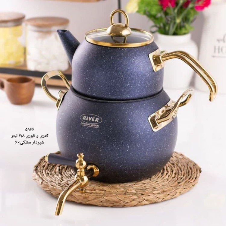 کتری و قوری شیر دار گرانیتی 2.8 لیتر ریور کد 5866 سرمه ای با ارسال رایگان