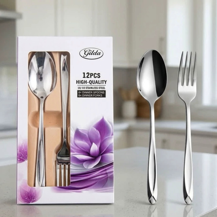 ست قاشق و چنگال استیل 12 پارچه گیلدا مدل پاپیون کد 1661 بسته 6+6 عددی با ارسال رایگان