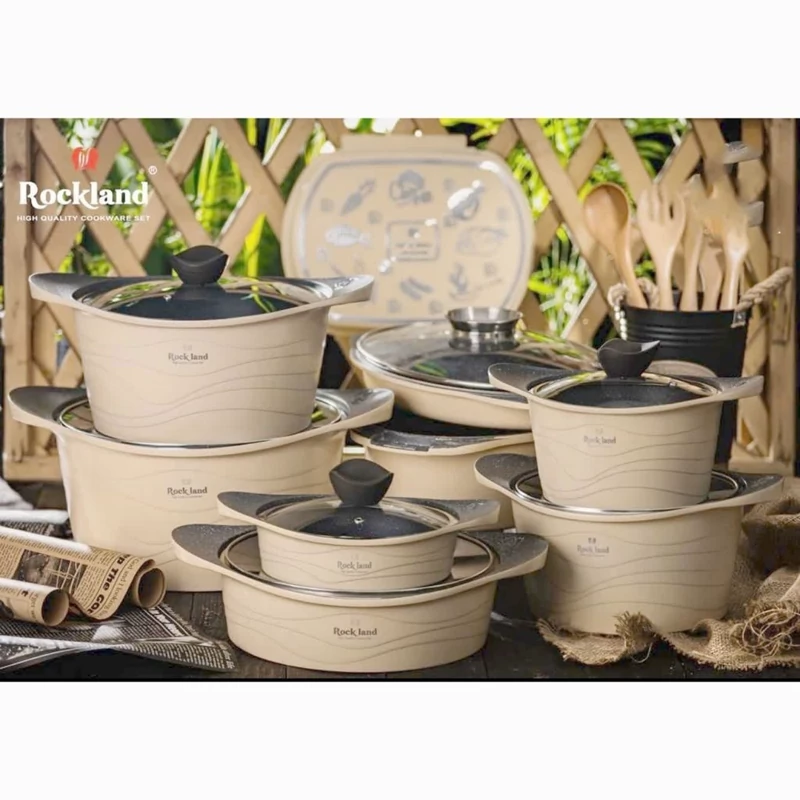 سرویس قابلمه گرانیتی 17 پارچه راکلند کرم ROCKLAND با ضمانت 18 ماهه با ارسال رایگان