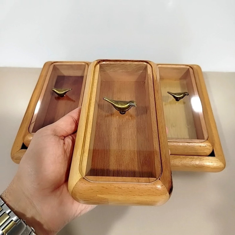 جعبه پذیرایی یا تی بگ چوبی مدل 11056 سه خانه
