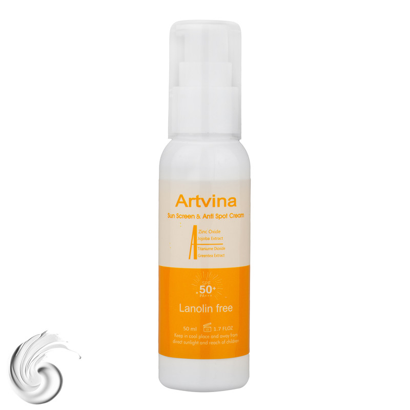 کرم ضد آفتاب بیرنگ صورت آرت وینا SPF 50 مدل Lanolin Free محافظ +++PA مناسب برای انواع پوست حجم 50 میلیلیتر