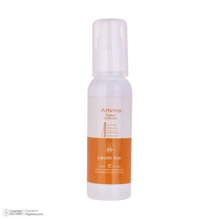 کرم ضد آفتاب رنگی آرت وینا SPF 50 مدل زینک اکساید محافظ UVA ، UVB مناسب انواع پوست حجم 50 میلیلیتر