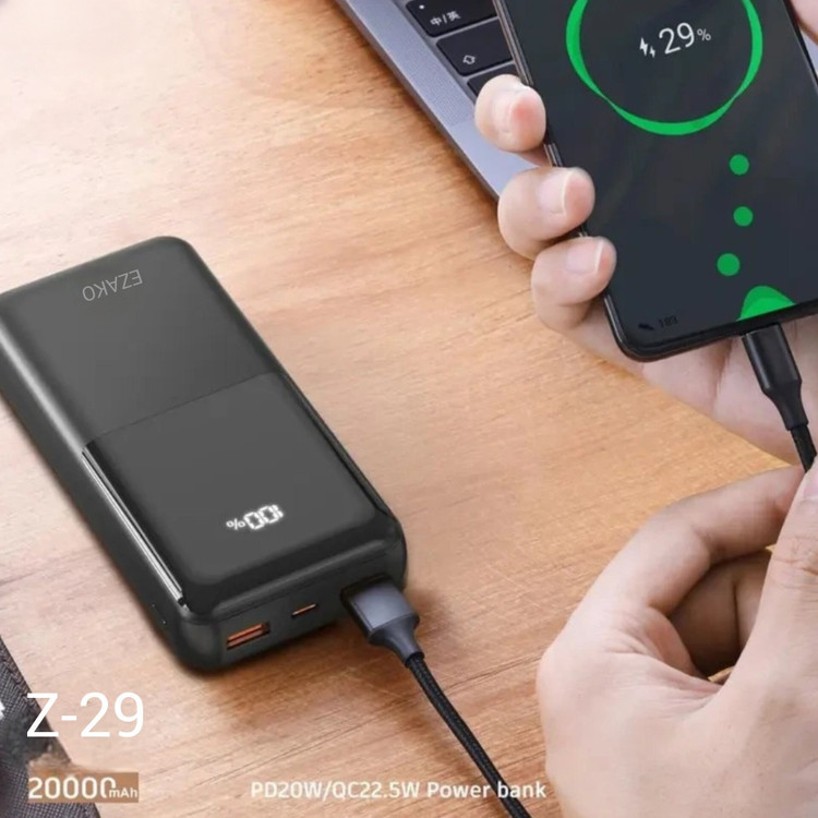 پاوربانک 20000 میلی آمپر ایزاکو EZAKO مدل Z-29 شارژ سریع با نمایشگر دیجیتال