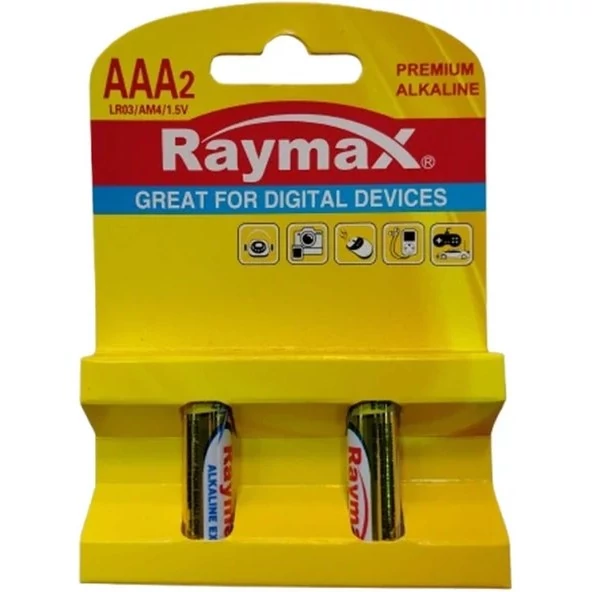 باتری نیم قلمی Raymax AAA LR03 Premium Alkaline (بسته 2عددی)