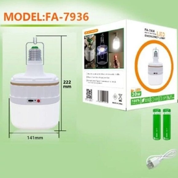 لامپ شارژی و سرپیج دار 30وات ap مدل FA-7936 رنگ مهتابی