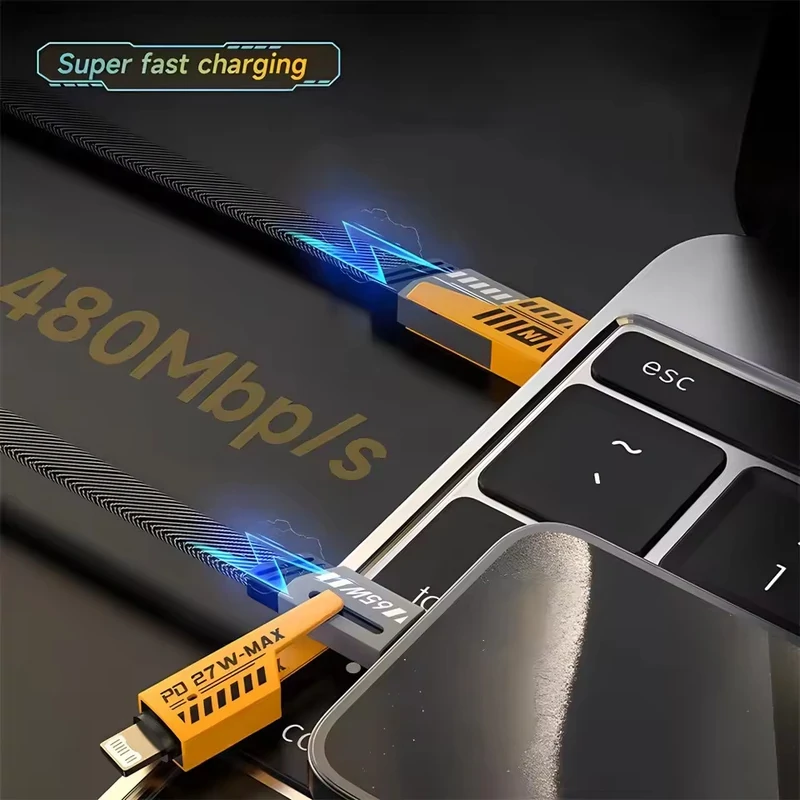 کابل تبدیل USB / USB-C به USB-C / لایتنینگ توزو مدل 4IN1 Flat Wire