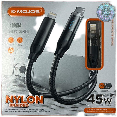 کابل شارژ 45وات K-MOJOS مدل ایفون به لایتنینگ 1متری کد KMO-CP400