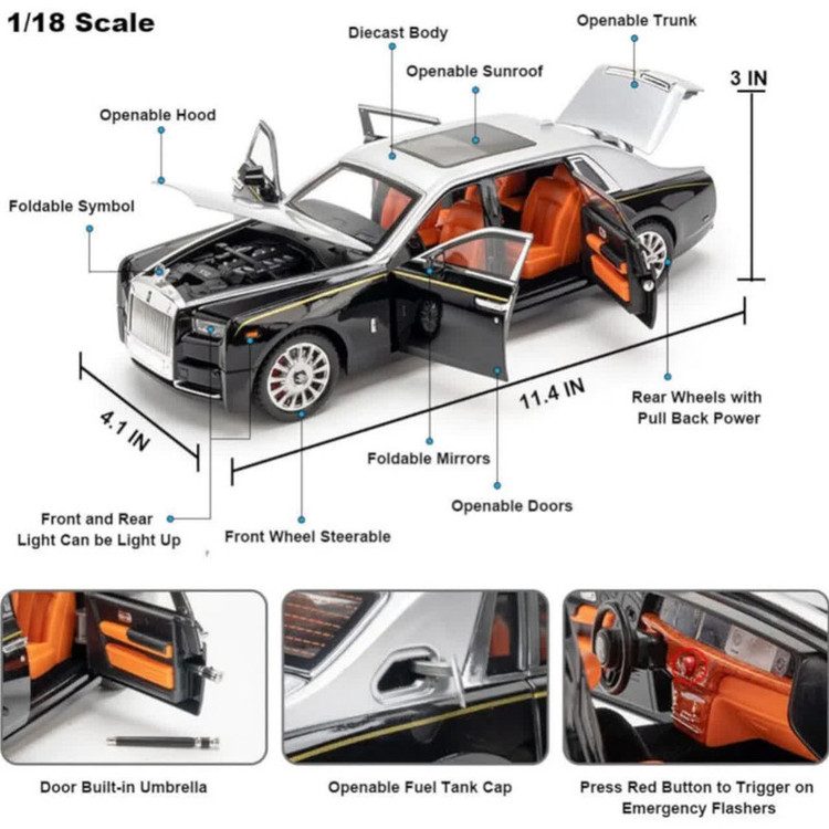 ماکت ماشین بازی ناب سل مدل رولزرویس سقف کهکشانی فلزی موزیکال کد Rolls-Royce scale 1:18