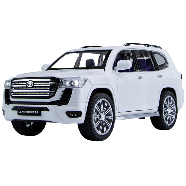 ماکت ماشین فلزی شاسیبلند تویوتا لندکروز ناب سل مدل land Cruiser VX با مقیاس 1:24، چراغ LED جلو و عقب، صدای موتور شبیهسازی شده، مکانیزم عقبکش، دربهای بازشونده از بغل و بالا، رینگ و تایر لاستیکی