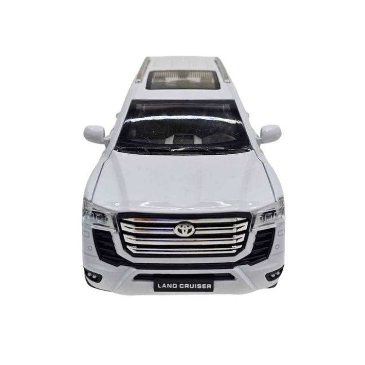ماکت ماشین فلزی شاسیبلند تویوتا لندکروز ناب سل مدل land Cruiser VX با مقیاس 1:24، چراغ LED جلو و عقب، صدای موتور شبیهسازی شده، مکانیزم عقبکش، دربهای بازشونده از بغل و بالا، رینگ و تایر لاستیکی