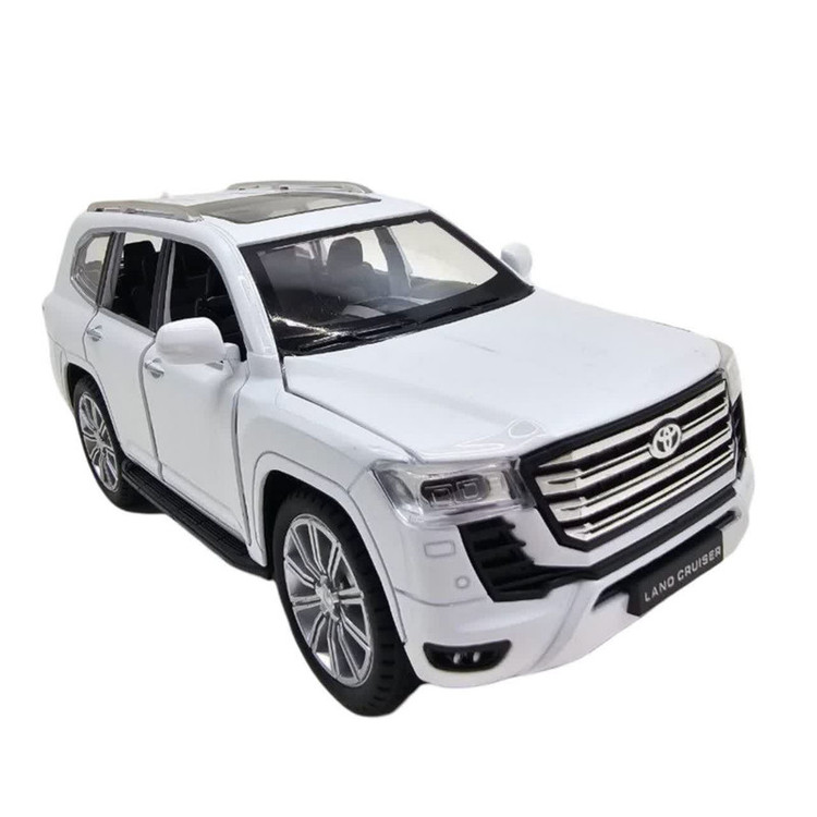 ماکت ماشین فلزی شاسیبلند تویوتا لندکروز ناب سل مدل land Cruiser VX با مقیاس 1:24، چراغ LED جلو و عقب، صدای موتور شبیهسازی شده، مکانیزم عقبکش، دربهای بازشونده از بغل و بالا، رینگ و تایر لاستیکی