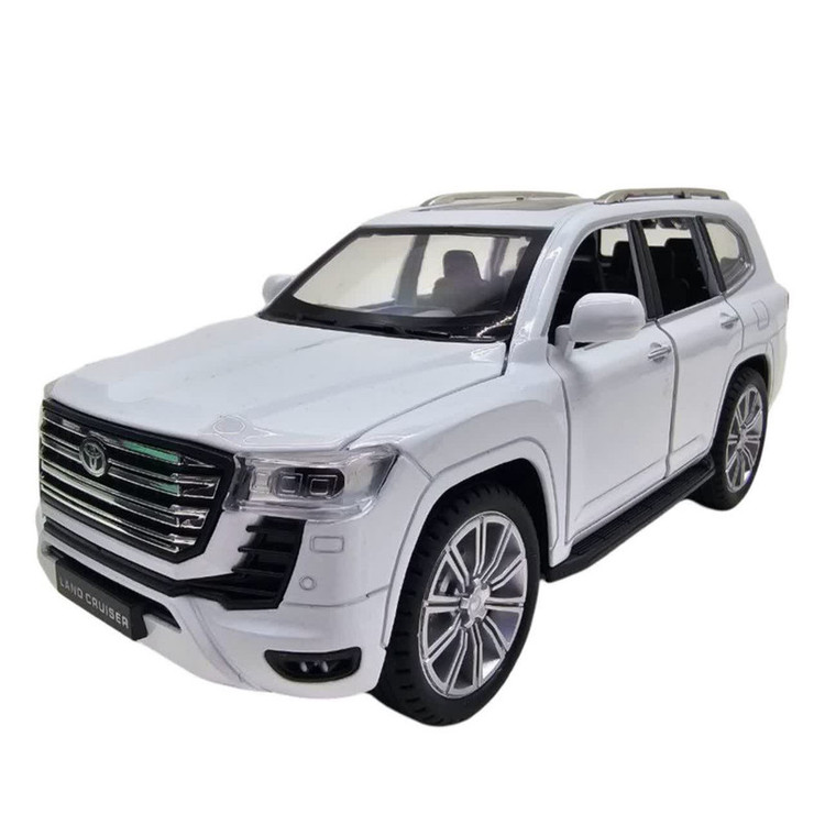 ماکت ماشین فلزی شاسیبلند تویوتا لندکروز ناب سل مدل land Cruiser VX با مقیاس 1:24، چراغ LED جلو و عقب، صدای موتور شبیهسازی شده، مکانیزم عقبکش، دربهای بازشونده از بغل و بالا، رینگ و تایر لاستیکی