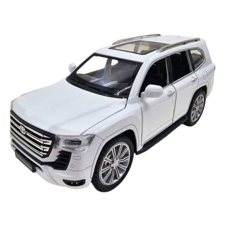 ماکت ماشین فلزی شاسیبلند تویوتا لندکروز ناب سل مدل land Cruiser VX با مقیاس 1:24، چراغ LED جلو و عقب، صدای موتور شبیهسازی شده، مکانیزم عقبکش، دربهای بازشونده از بغل و بالا، رینگ و تایر لاستیکی