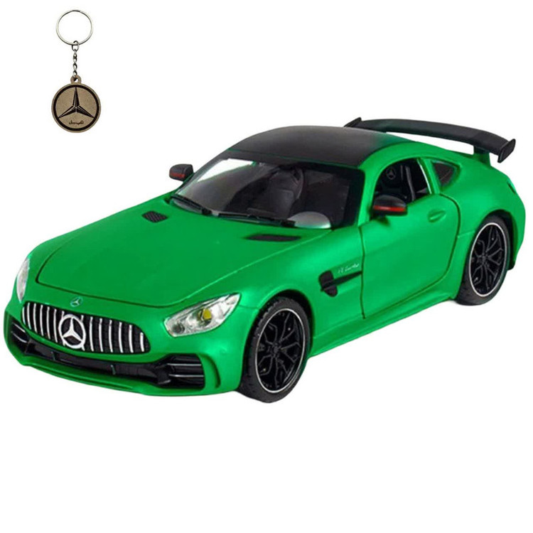 ماکت ماشین ناب سل مدل مرسدس بنز چه ژی دودزا فلزی اسپرت چراغدار موزیکال MERCDES BENZ AMG GTR NAAB001 به همراه جاسوییچی