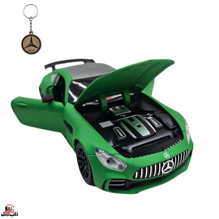 ماکت ماشین ناب سل مدل مرسدس بنز چه ژی دودزا فلزی اسپرت چراغدار موزیکال MERCDES BENZ AMG GTR NAAB001 به همراه جاسوییچی