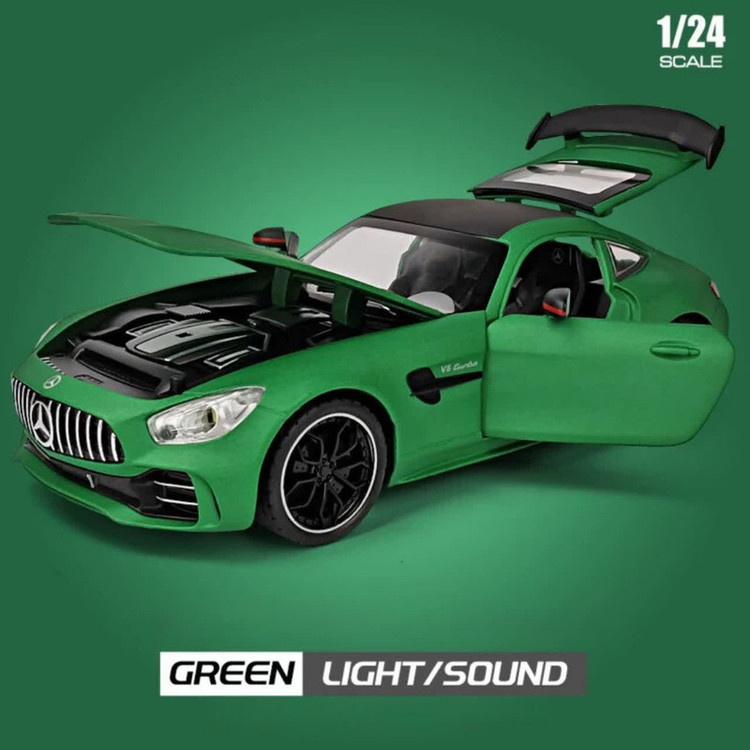ماکت ماشین ناب سل مدل مرسدس بنز چه ژی دودزا فلزی اسپرت چراغدار موزیکال MERCDES BENZ AMG GTR NAAB001 به همراه جاسوییچی