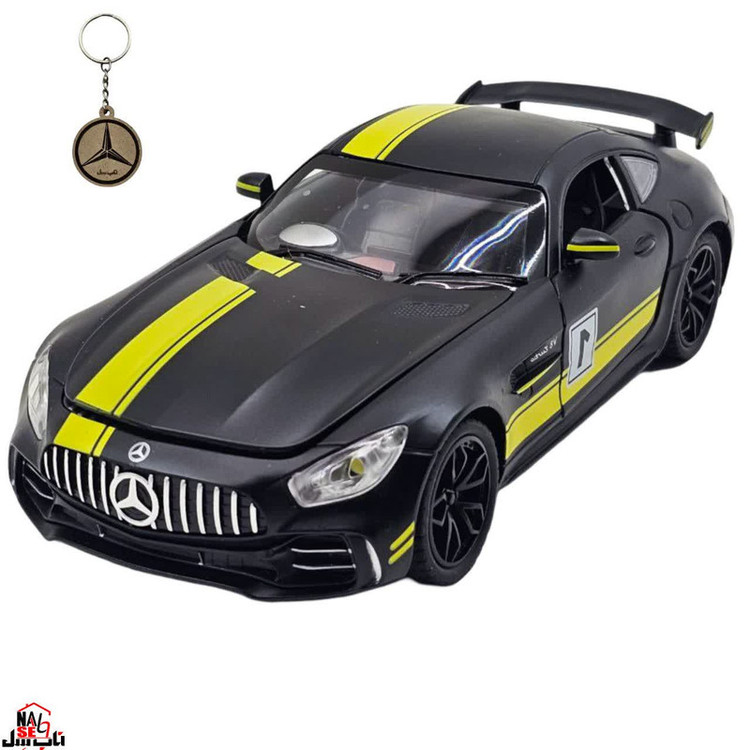 ماکت ماشین ناب سل مدل مرسدس بنز چه ژی دودزا فلزی اسپرت چراغدار موزیکال MERCDES BENZ AMG GTR NAAB002 به همراه جاسوییچی
