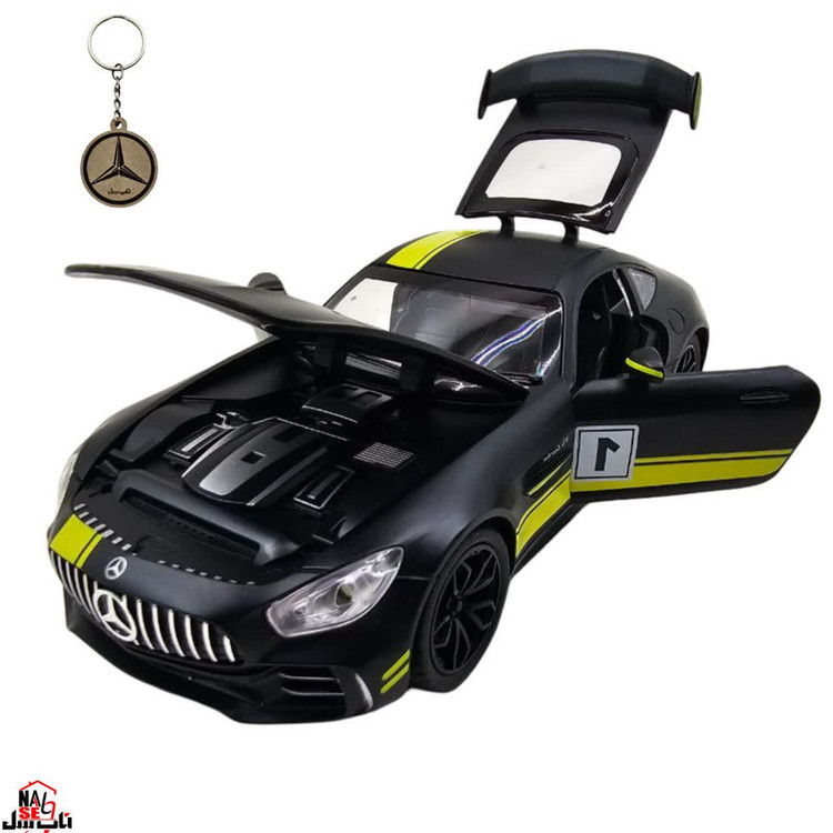 ماکت ماشین ناب سل مدل مرسدس بنز چه ژی دودزا فلزی اسپرت چراغدار موزیکال MERCDES BENZ AMG GTR NAAB002 به همراه جاسوییچی