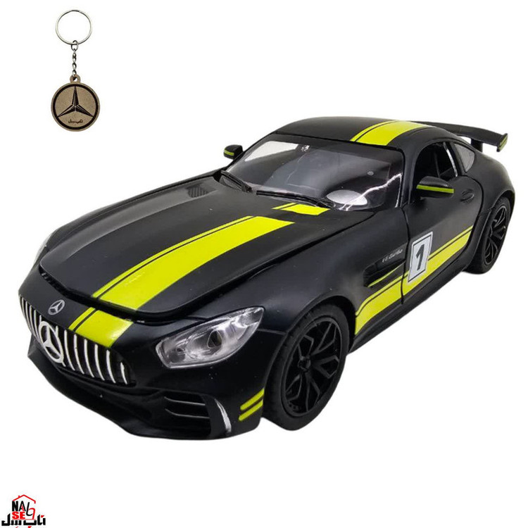 ماکت ماشین ناب سل مدل مرسدس بنز چه ژی دودزا فلزی اسپرت چراغدار موزیکال MERCDES BENZ AMG GTR NAAB002 به همراه جاسوییچی