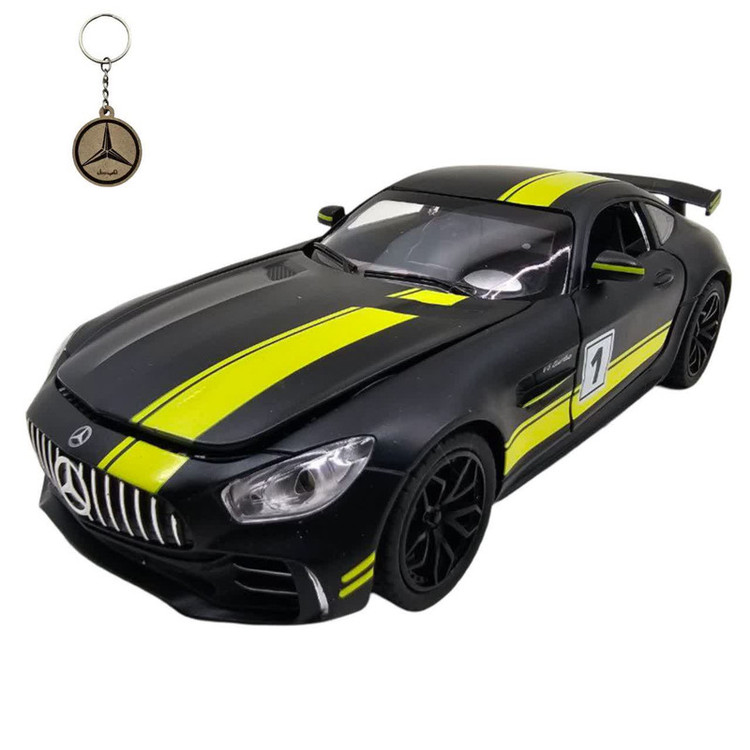 ماکت ماشین ناب سل مدل مرسدس بنز چه ژی دودزا فلزی اسپرت چراغدار موزیکال MERCDES BENZ AMG GTR NAAB002 به همراه جاسوییچی