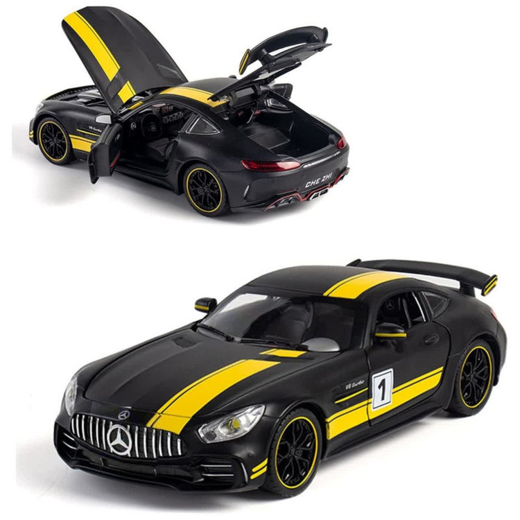 ماکت ماشین ناب سل مدل مرسدس بنز چه ژی دودزا فلزی اسپرت چراغدار موزیکال MERCDES BENZ AMG GTR NAAB002 به همراه جاسوییچی