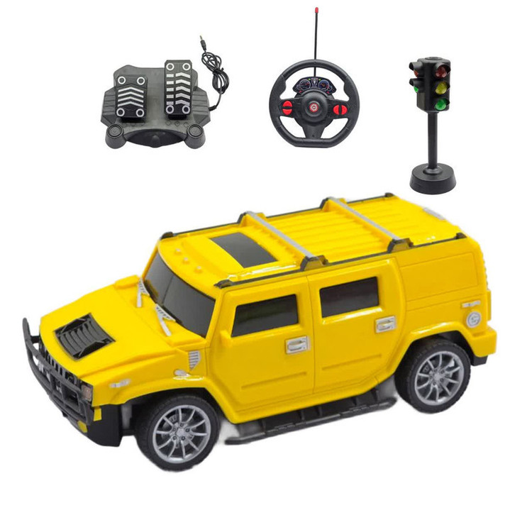 ماشین بازی کنترلی ناب سل مدل هامر شارژی پدال دار فرمانی چراغ دار همراه با چراغ راهنمایی Rechargeable hammer yl with pedals, illuminated steering wheel and traffic lights