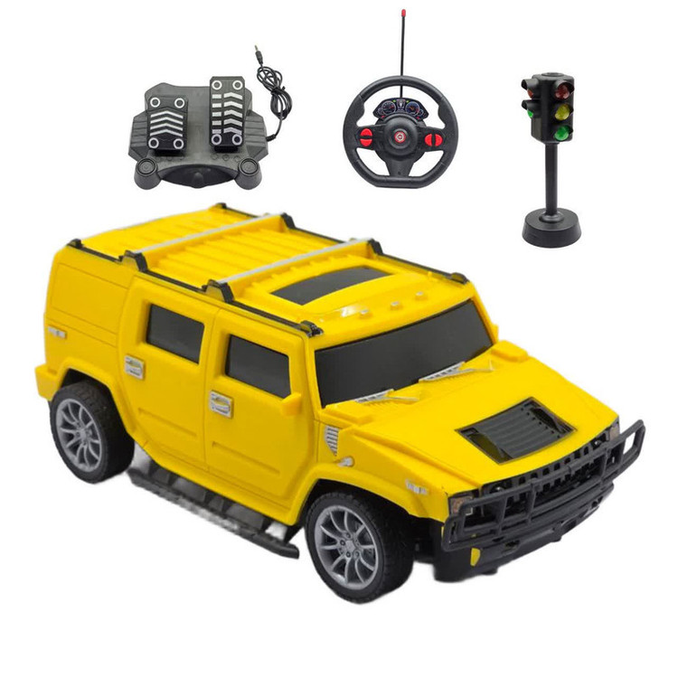 ماشین بازی کنترلی ناب سل مدل هامر شارژی پدال دار فرمانی چراغ دار همراه با چراغ راهنمایی Rechargeable hammer yl with pedals, illuminated steering wheel and traffic lights
