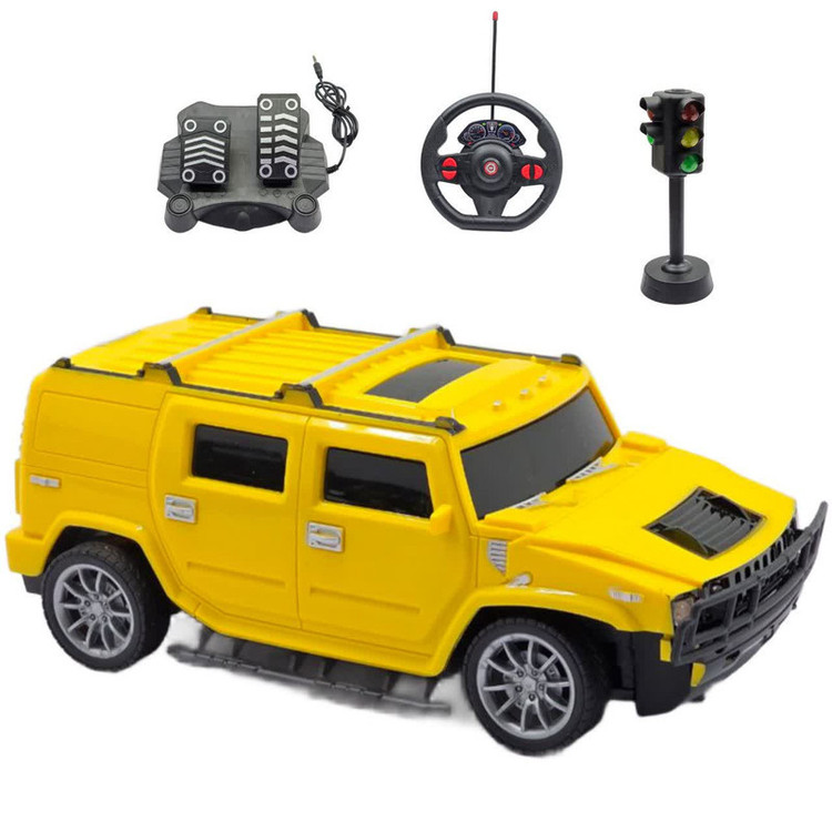 ماشین بازی کنترلی ناب سل مدل هامر شارژی پدال دار فرمانی چراغ دار همراه با چراغ راهنمایی Rechargeable hammer yl with pedals, illuminated steering wheel and traffic lights