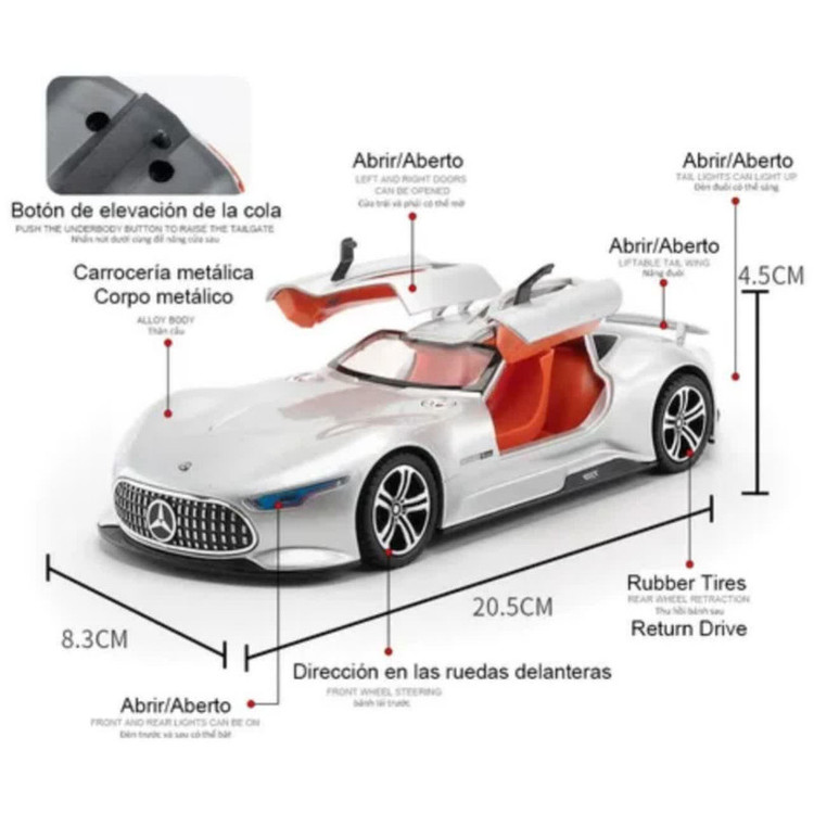 ماکت ماشین ناب سل مدل مرسدس بنز ای ام جی ویژن جی تی فلزی چراغدار درب خفاشی کد Mercedes Benz AMG Vision GT
