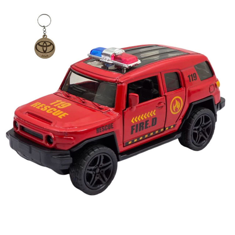 ماکت ماشین ناب سل مدل تویوتا اف جی کروزر آتش نشانی موزیکال فلزی TOYOTA FJ CRUISER به همراه جاسوییچی