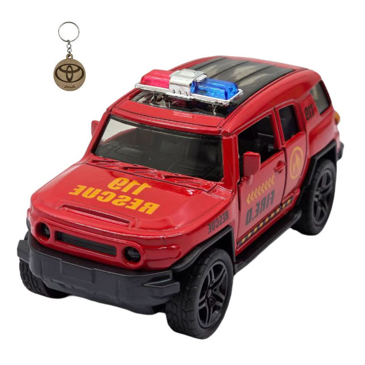 ماکت ماشین ناب سل مدل تویوتا اف جی کروزر آتش نشانی موزیکال فلزی TOYOTA FJ CRUISER به همراه جاسوییچی