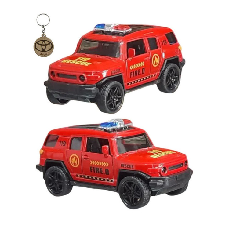 ماکت ماشین ناب سل مدل تویوتا اف جی کروزر آتش نشانی موزیکال فلزی TOYOTA FJ CRUISER به همراه جاسوییچی