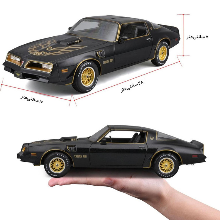 ماشین بازی مایستو مدل 1978 Pontiac Firebird Trans Am فلزی غیرکنترلی مقیاس 118 با در بازشونده از بغل و الهام از نمونه ...