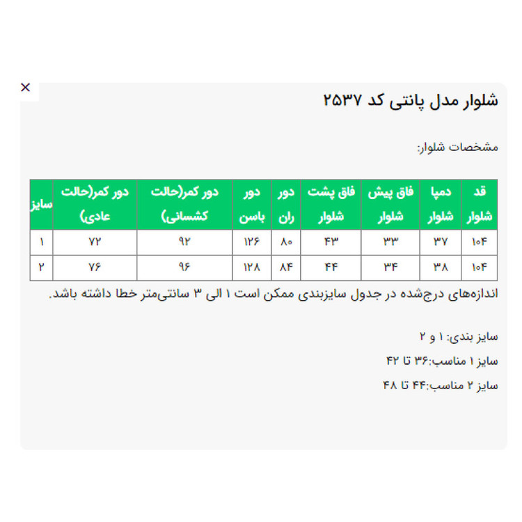 شلوار بگ زنانه السانا مدل پانتی کد 2537