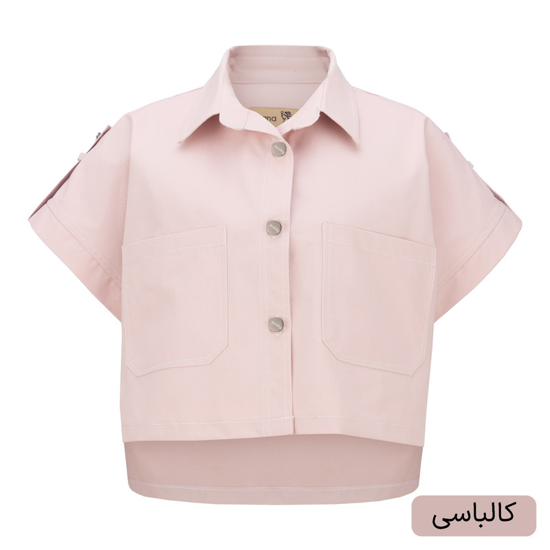کراپ شومیز آستین کوتاه یقه برگردان زنانه السانا مدل نلیا کد 2453