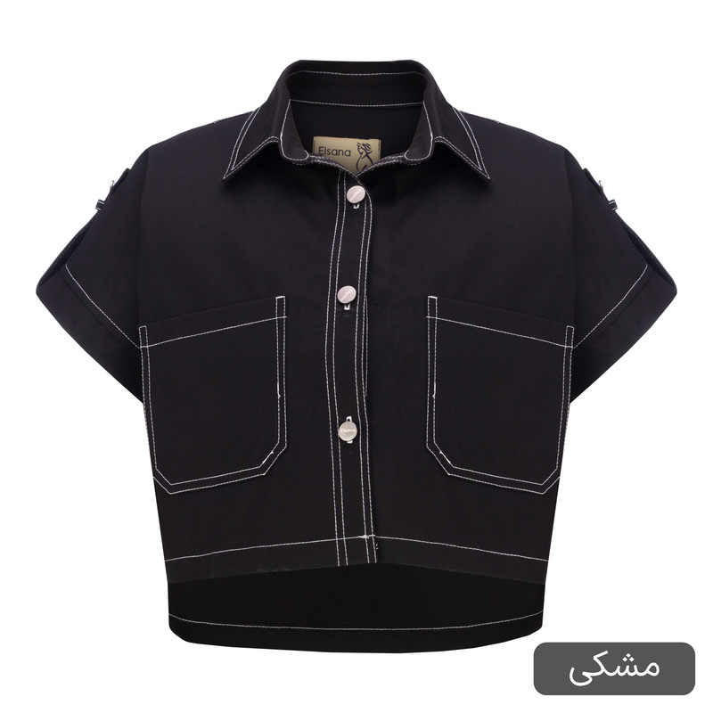 کراپ شومیز آستین کوتاه یقه برگردان زنانه السانا مدل نلیا کد 2453
