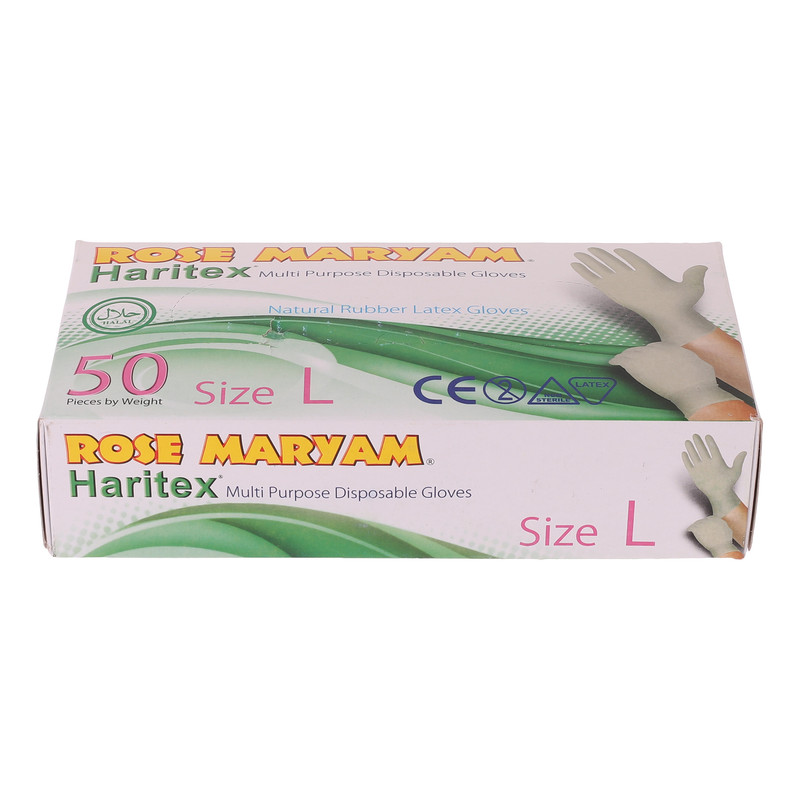 دستکش یکبار مصرف رزمریم مدل حریتکس سایز L بسته 50 عددی