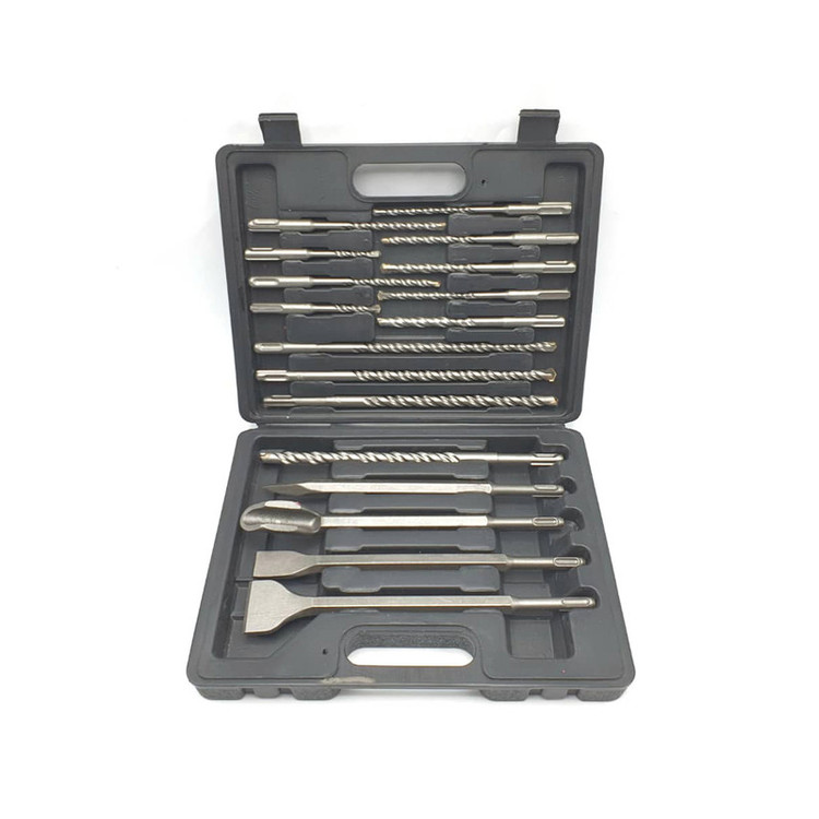 قلم و مته چهار شیار الماسه باس مدل BIT-DRILL-HAMMER مجموعه 17 عددی