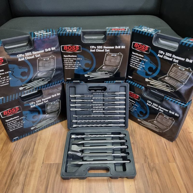 قلم و مته چهار شیار الماسه باس مدل BIT-DRILL-HAMMER مجموعه 17 عددی