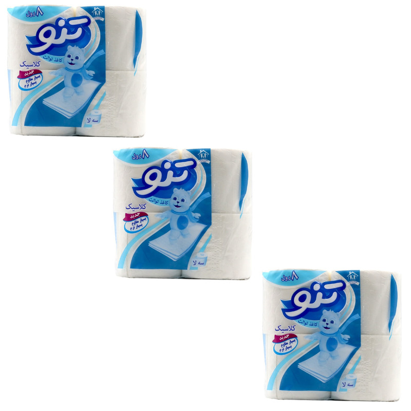 دستمال توالت تنو مدل کلاسیک سه بسته 8 عددی